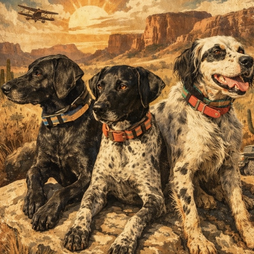 3Dogs — Kapitan, Gambler and Nitro in the high desert (company logo)